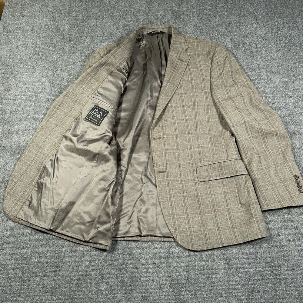 Jos A Bank Silk Wool Blazer 42R Signature Collection Sport Coat Brown Glen Plaid